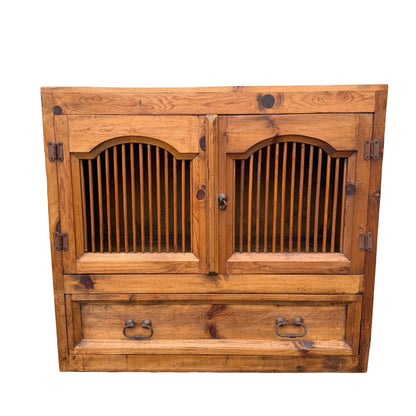 Mexican Pine Cabinet - Rustic Slatted Cupboard & Drawer - Large Storage Unit 98cm