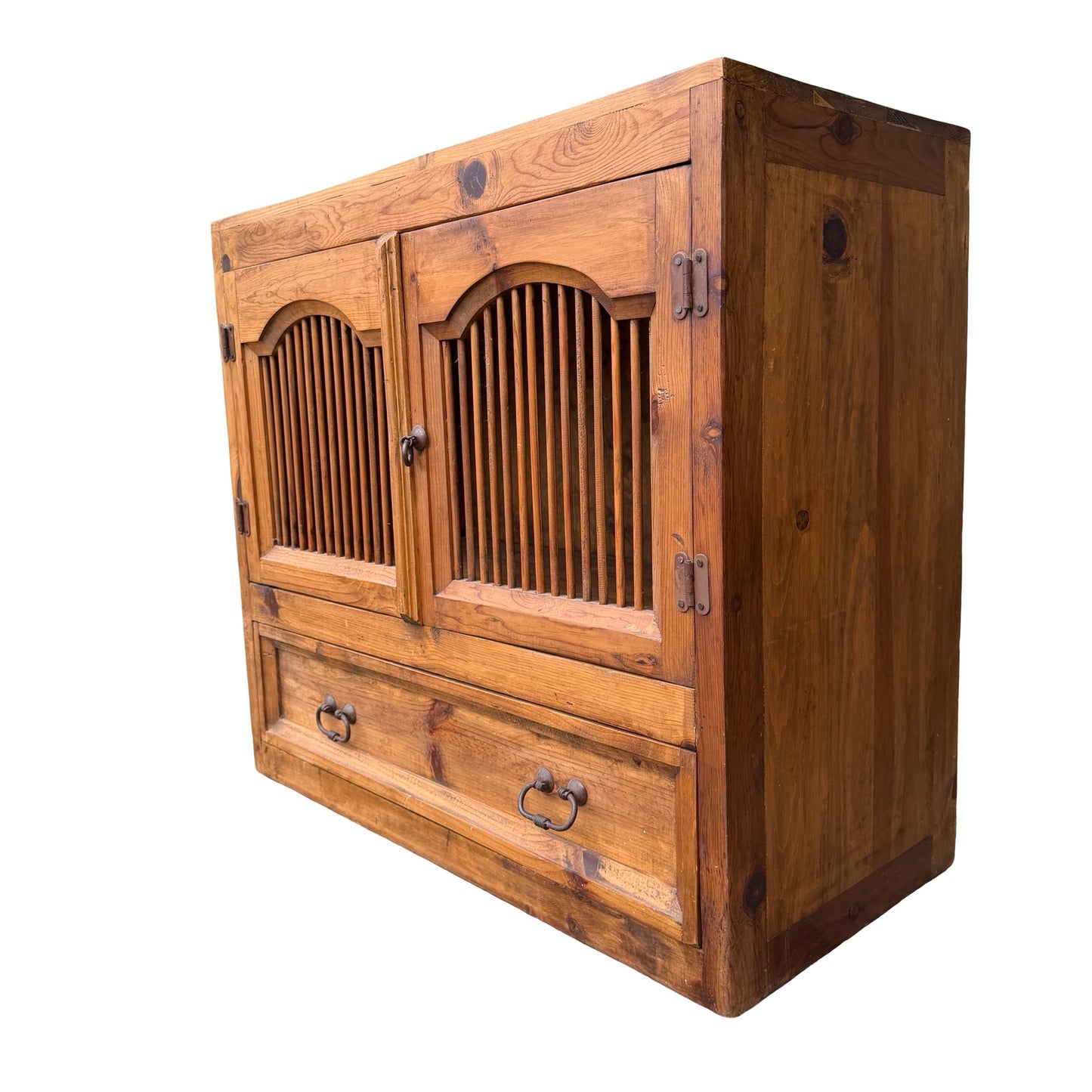 Mexican Pine Cabinet - Rustic Slatted Cupboard & Drawer - Large Storage Unit 98cm