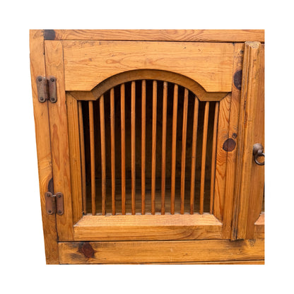 Mexican Pine Cabinet - Rustic Slatted Cupboard & Drawer - Large Storage Unit 98cm