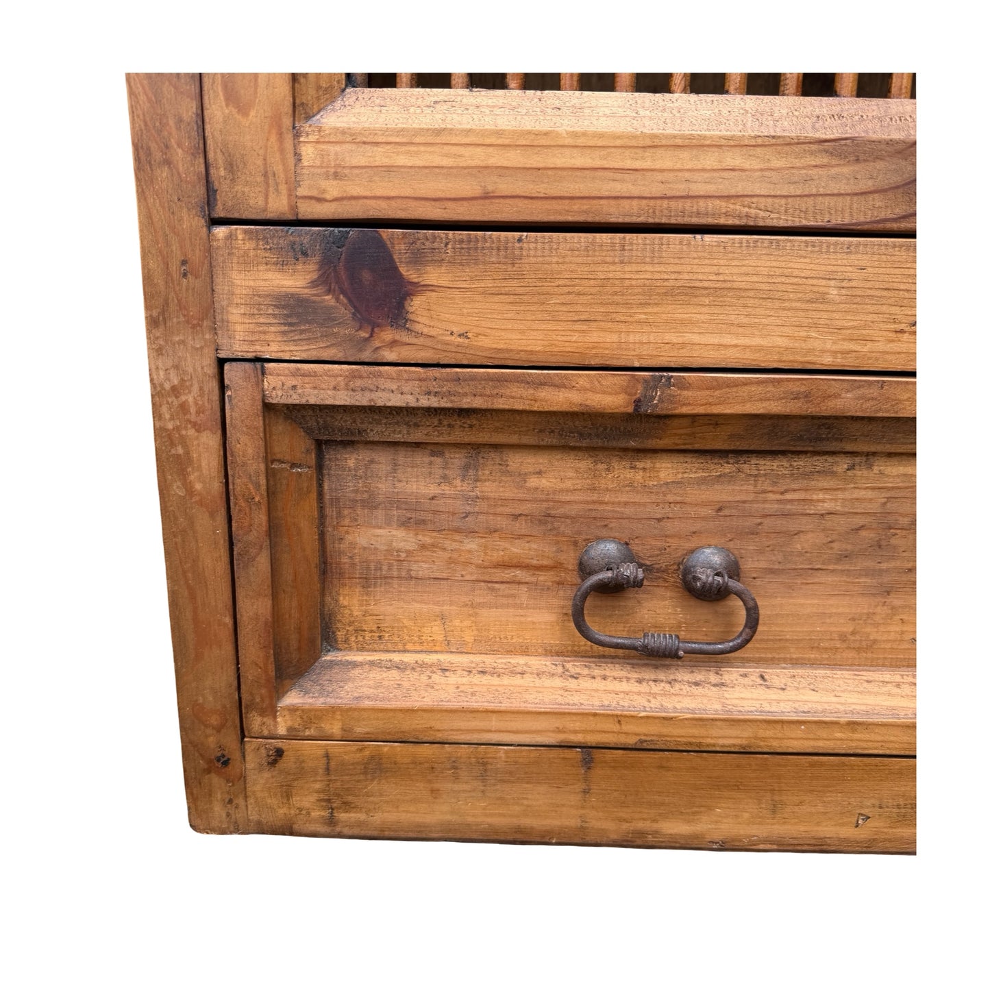 Mexican Pine Cabinet - Rustic Slatted Cupboard & Drawer - Large Storage Unit 98cm