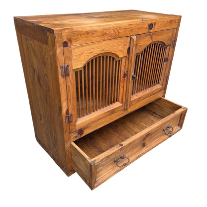 Mexican Pine Cabinet - Rustic Slatted Cupboard & Drawer - Large Storage Unit 98cm