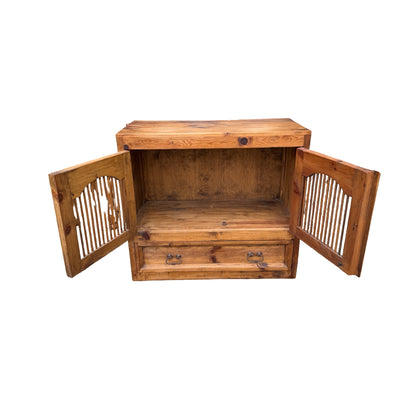 Mexican Pine Cabinet - Rustic Slatted Cupboard & Drawer - Large Storage Unit 98cm