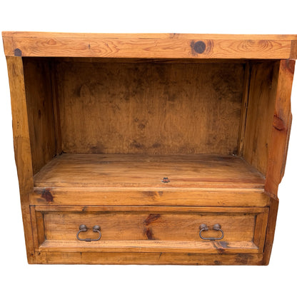 Mexican Pine Cabinet - Rustic Slatted Cupboard & Drawer - Large Storage Unit 98cm