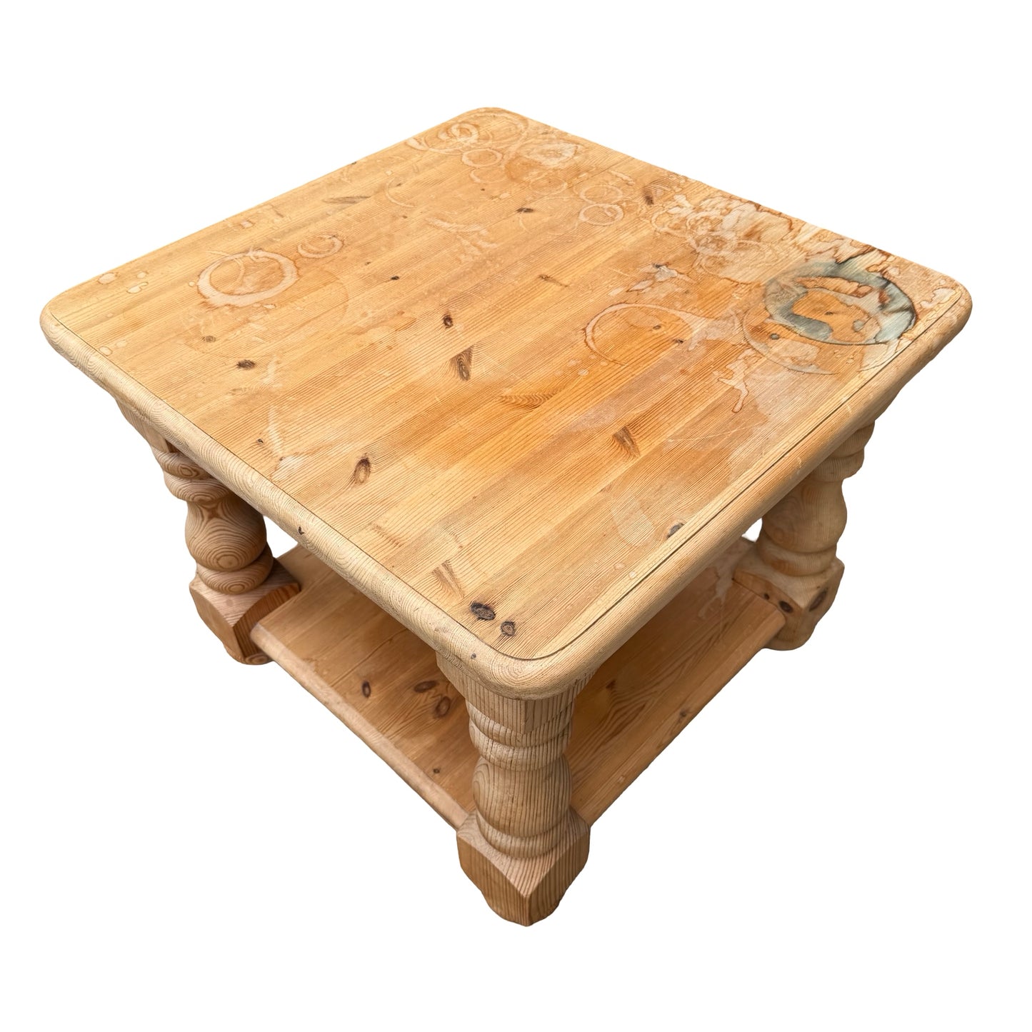 Square Pine Coffee Table - Chunky Turned Leg Side Table - Refurbishment Project