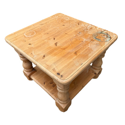 Square Pine Coffee Table - Chunky Turned Leg Side Table - Refurbishment Project