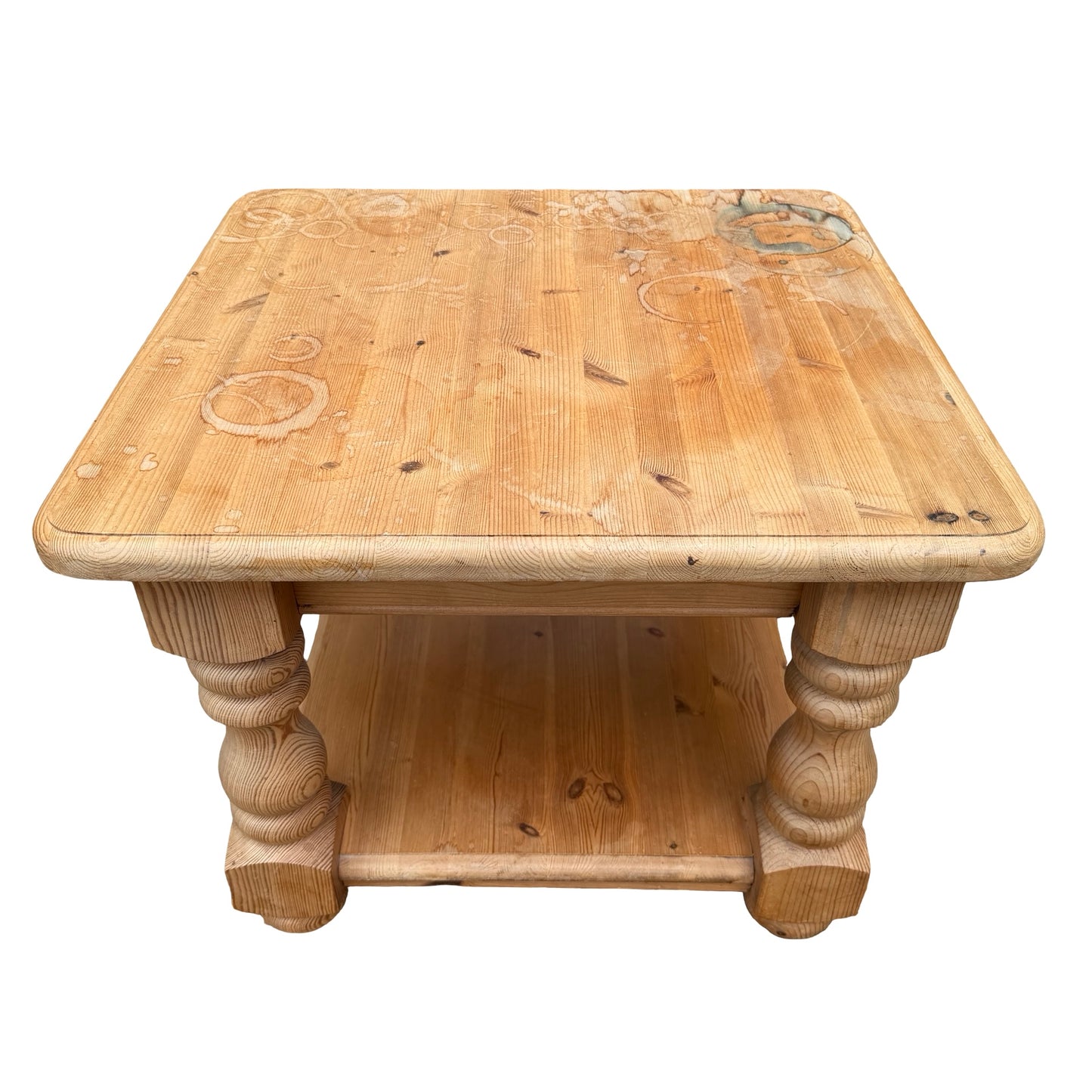 Square Pine Coffee Table - Chunky Turned Leg Side Table - Refurbishment Project