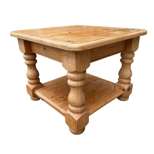 Square Pine Coffee Table - Chunky Turned Leg Side Table - Refurbishment Project