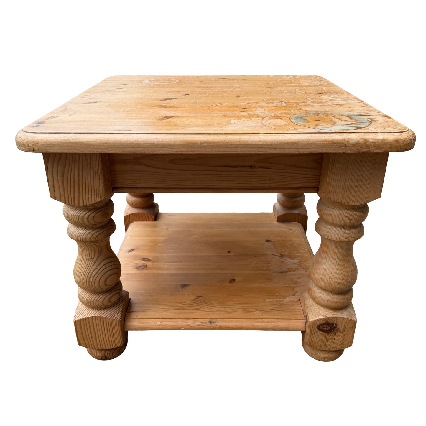Square Pine Coffee Table - Chunky Turned Leg Side Table - Refurbishment Project