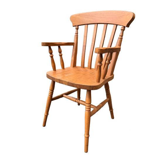 Sturdy Solid Beech Carver Chair - Spindle Back Windsor Style Armchair