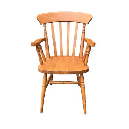 Sturdy Solid Beech Carver Chair - Spindle Back Windsor Style Armchair