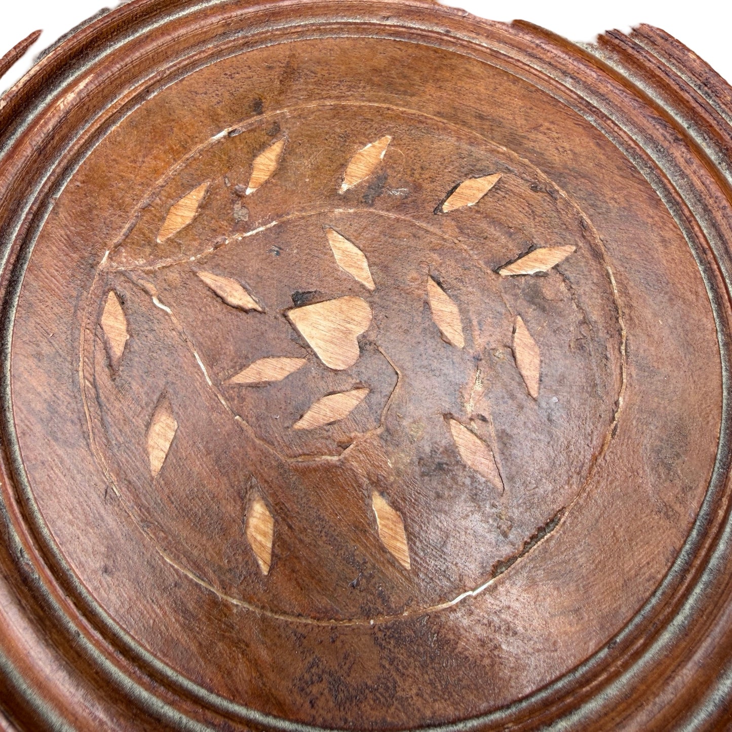 Vintage Indian Hand Carved Side Table - Floral Inlay Folding Wine Table 46cm