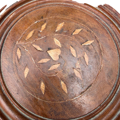 Vintage Indian Hand Carved Side Table - Floral Inlay Folding Wine Table 46cm