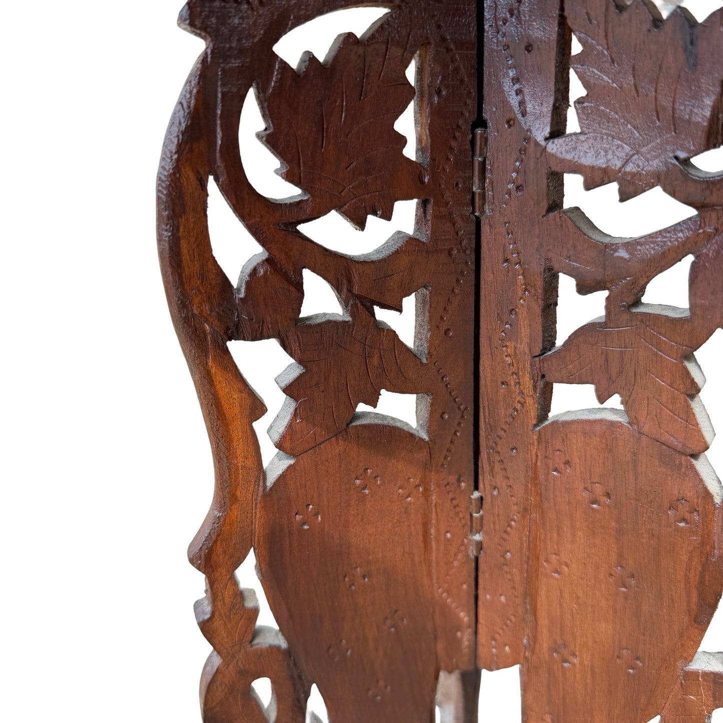Vintage Indian Hand Carved Side Table - Floral Inlay Folding Wine Table 46cm
