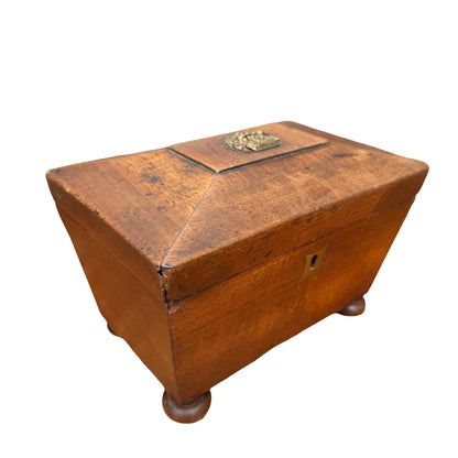 Antique Georgian Mahogany Tea Caddy - Sarcophagus Jewelry Box Fruit Mount 19cm