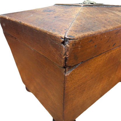 Antique Georgian Mahogany Tea Caddy - Sarcophagus Jewelry Box Fruit Mount 19cm