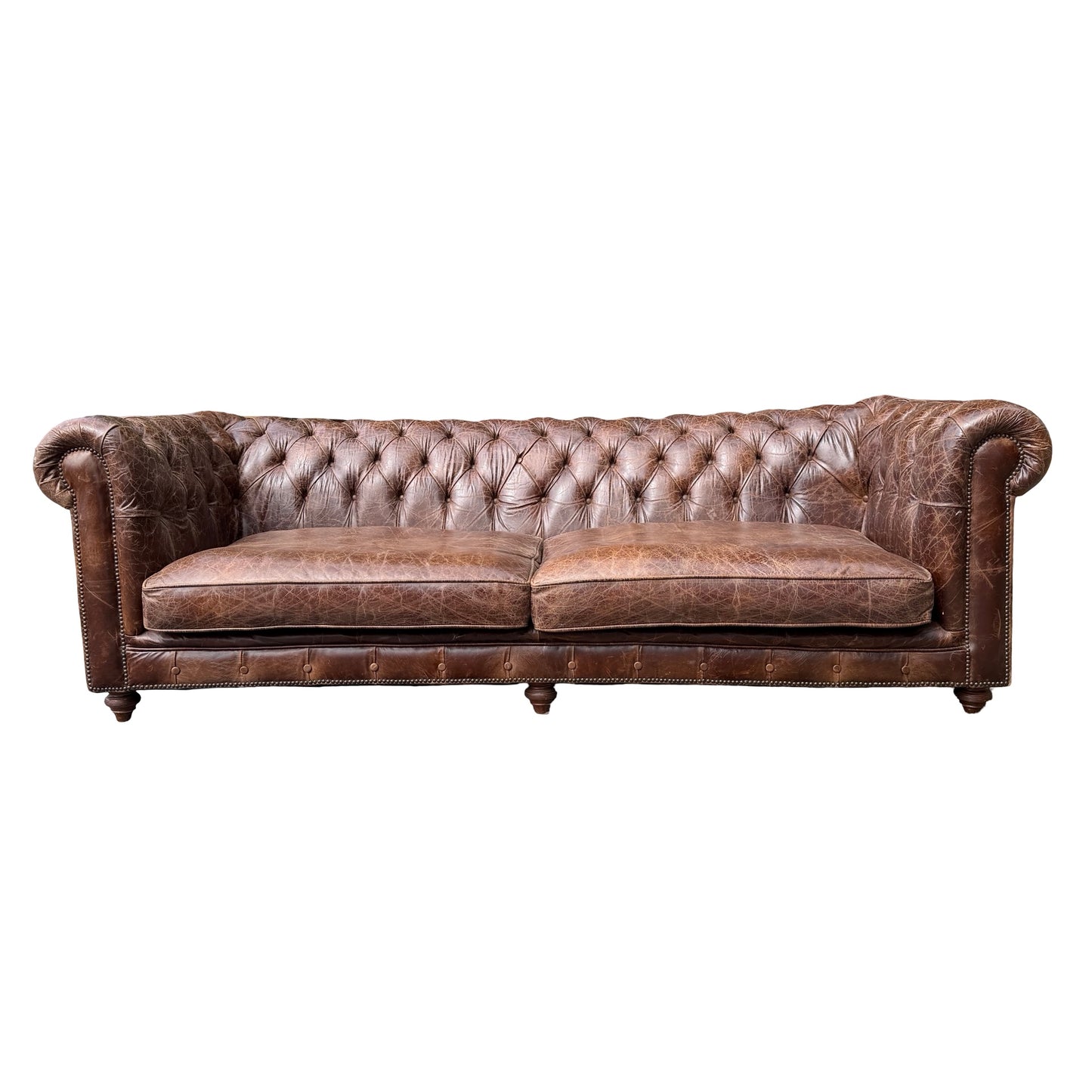 Large Contemporary 4 Seater Chesterfield Sofa - Distressed Leather Look 250cm