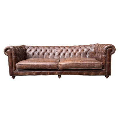 Large Contemporary 4 Seater Chesterfield Sofa - Distressed Leather Look 250cm