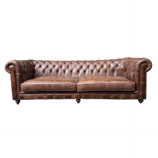 Large Contemporary 4 Seater Chesterfield Sofa - Distressed Leather Look 250cm