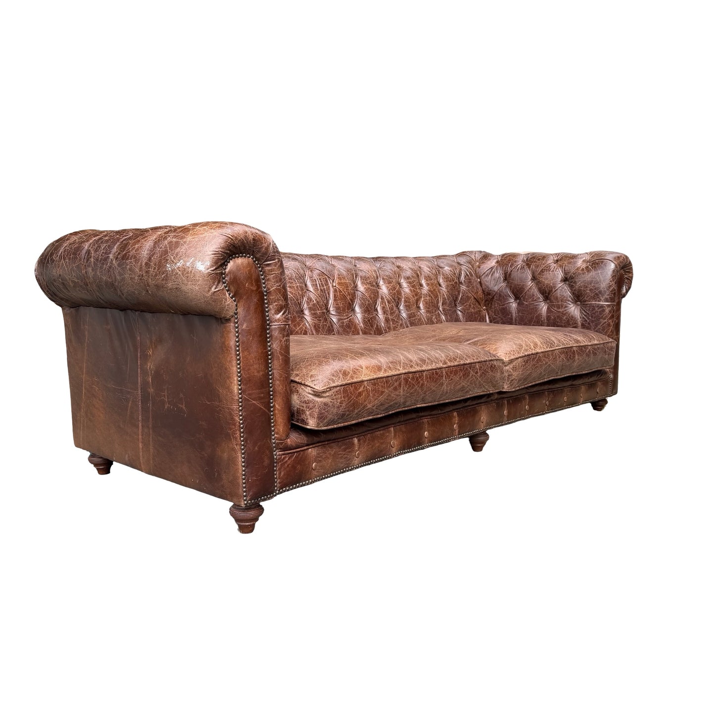 Large Contemporary 4 Seater Chesterfield Sofa - Distressed Leather Look 250cm