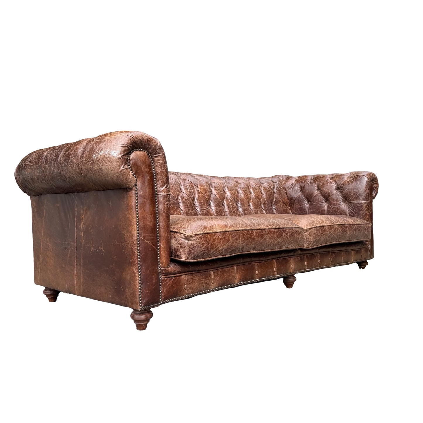 Large Contemporary 4 Seater Chesterfield Sofa - Distressed Leather Look 250cm