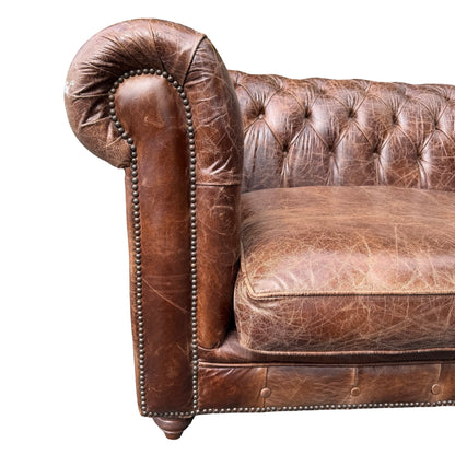 Large Contemporary 4 Seater Chesterfield Sofa - Distressed Leather Look 250cm