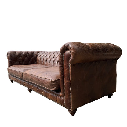 Large Contemporary 4 Seater Chesterfield Sofa - Distressed Leather Look 250cm