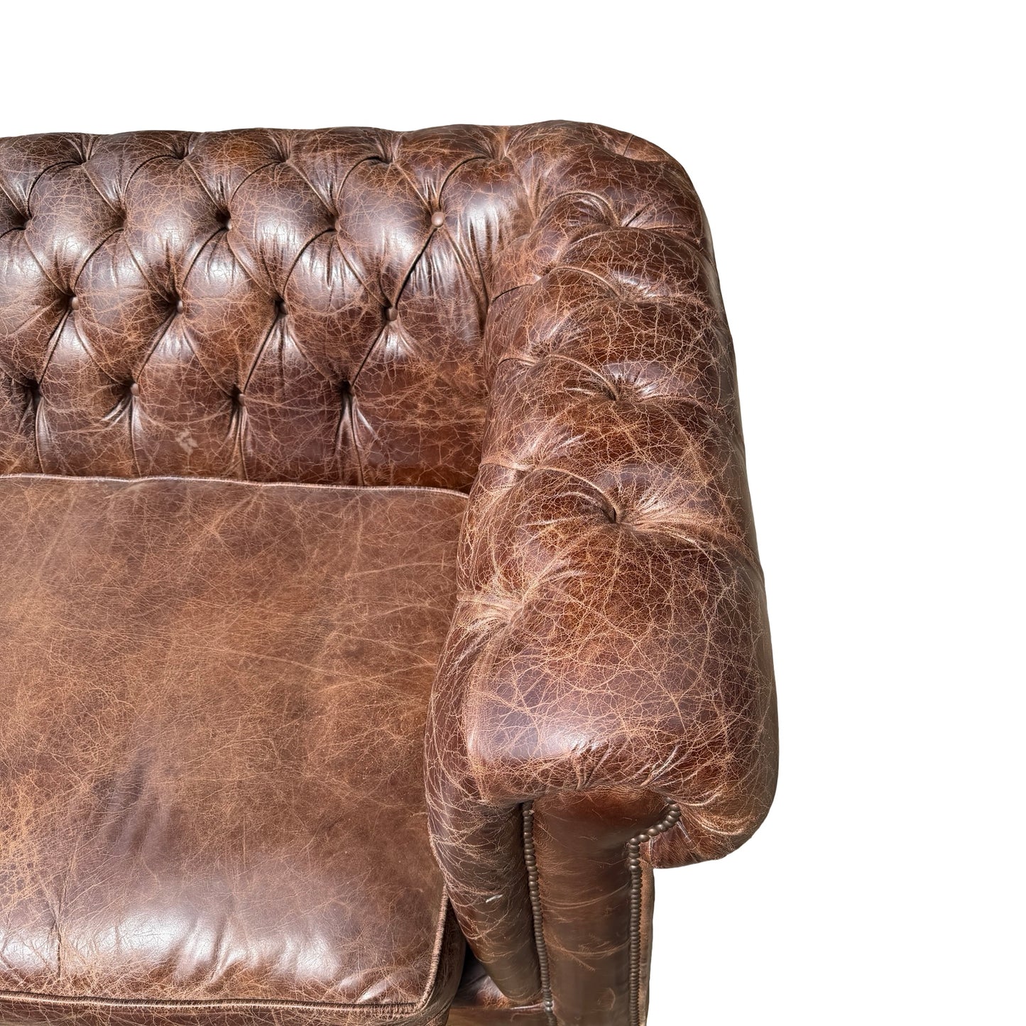 Large Contemporary 4 Seater Chesterfield Sofa - Distressed Leather Look 250cm