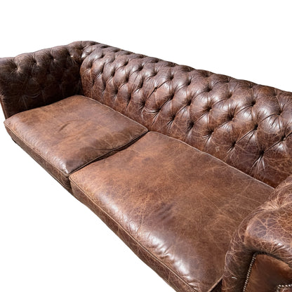 Large Contemporary 4 Seater Chesterfield Sofa - Distressed Leather Look 250cm