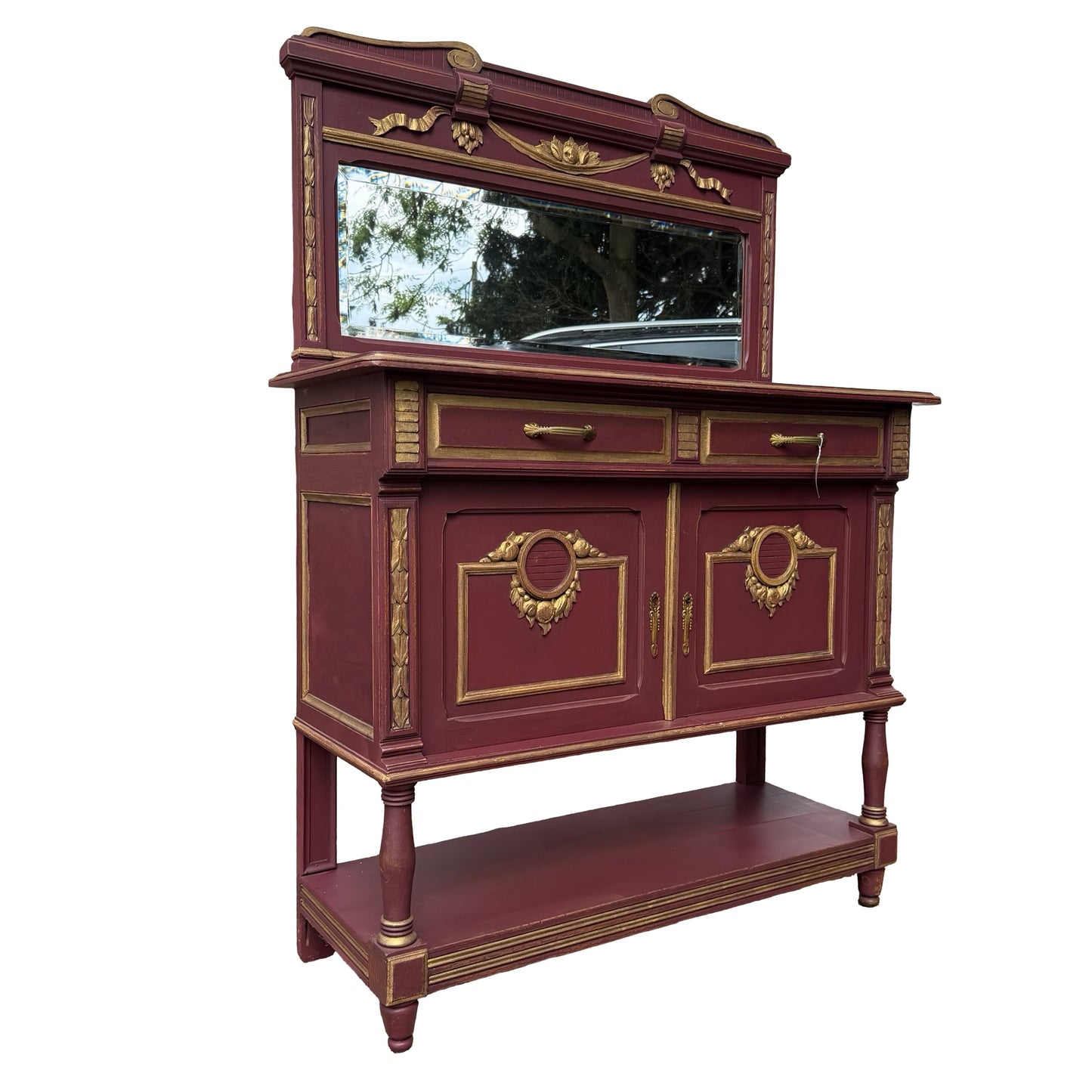 Antique French Neoclassical Buffet Sideboard - Painted Marble Top Dresser 118cm
