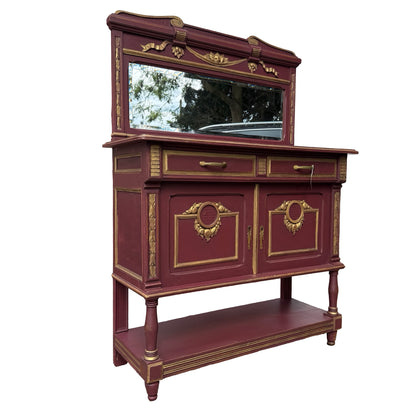Antique French Neoclassical Buffet Sideboard - Painted Marble Top Dresser 118cm