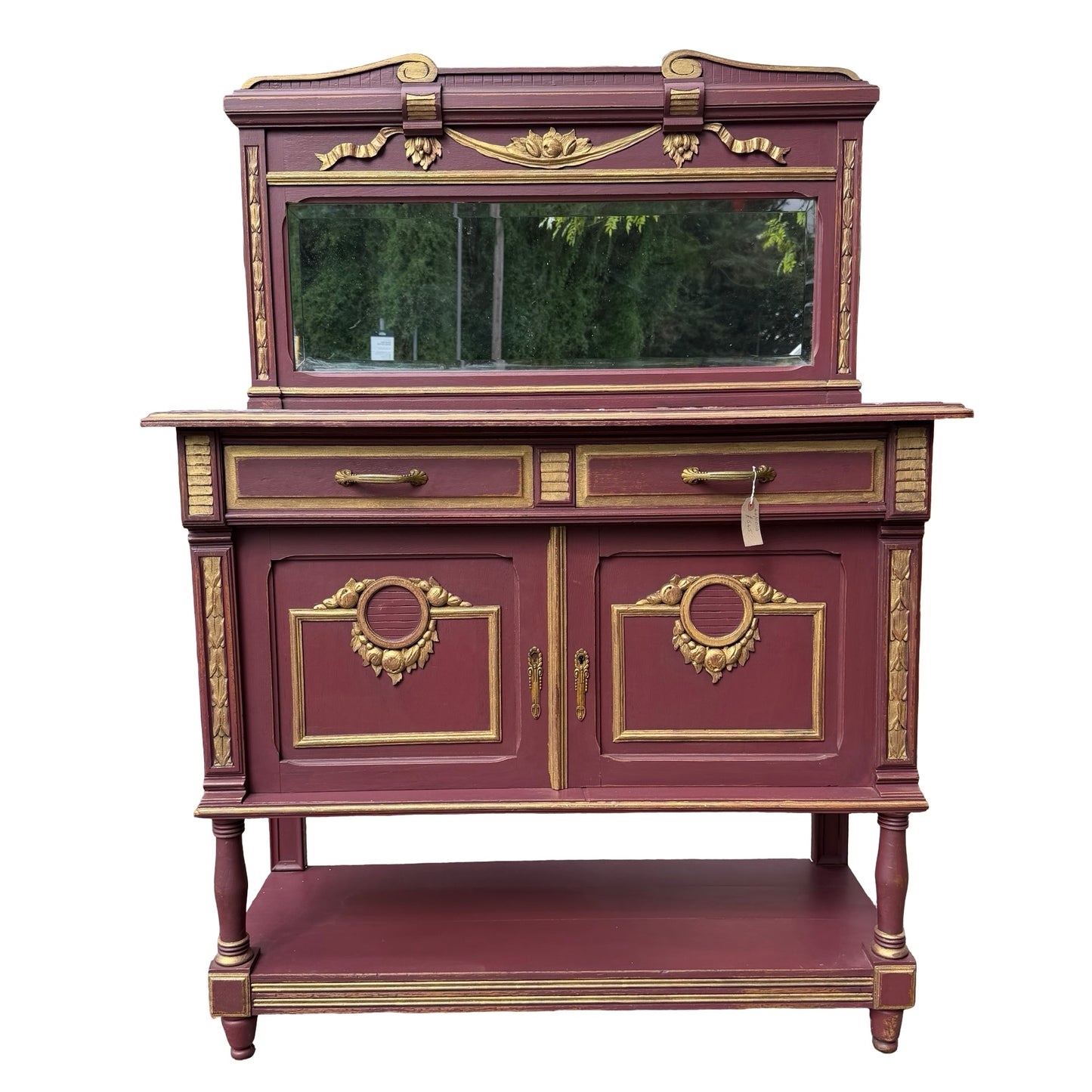 Antique French Neoclassical Buffet Sideboard - Painted Marble Top Dresser 118cm