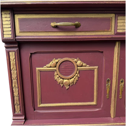 Antique French Neoclassical Buffet Sideboard - Painted Marble Top Dresser 118cm