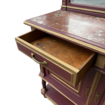Antique French Neoclassical Buffet Sideboard - Painted Marble Top Dresser 118cm