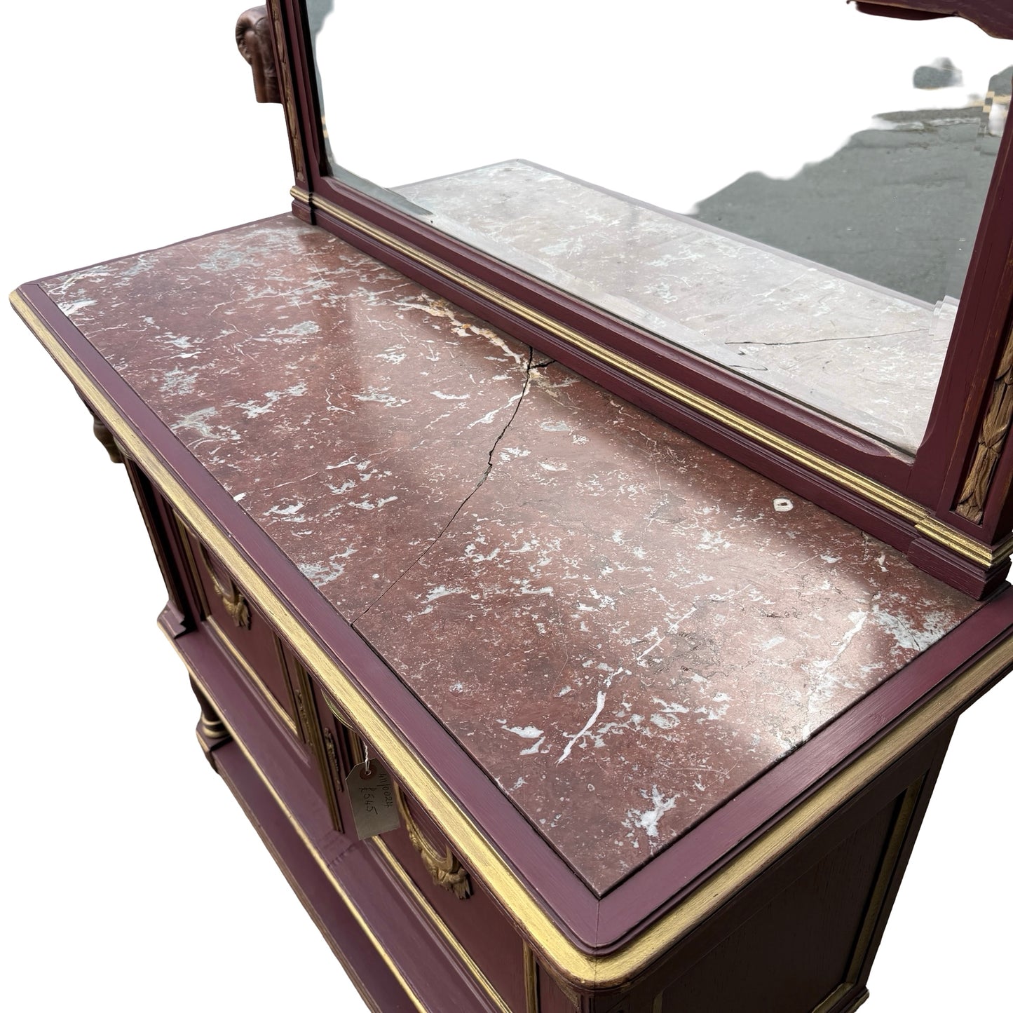 Antique French Neoclassical Buffet Sideboard - Painted Marble Top Dresser 118cm