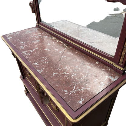 Antique French Neoclassical Buffet Sideboard - Painted Marble Top Dresser 118cm