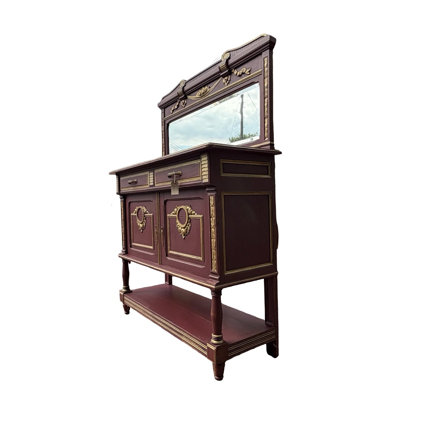 Antique French Neoclassical Buffet Sideboard - Painted Marble Top Dresser 118cm