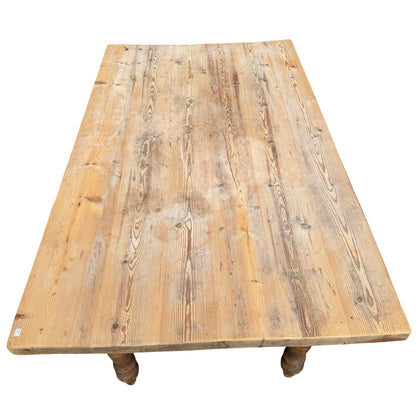 Large Rustic Pine Farmhouse Dining Table - Thick Plank Top Kitchen Table