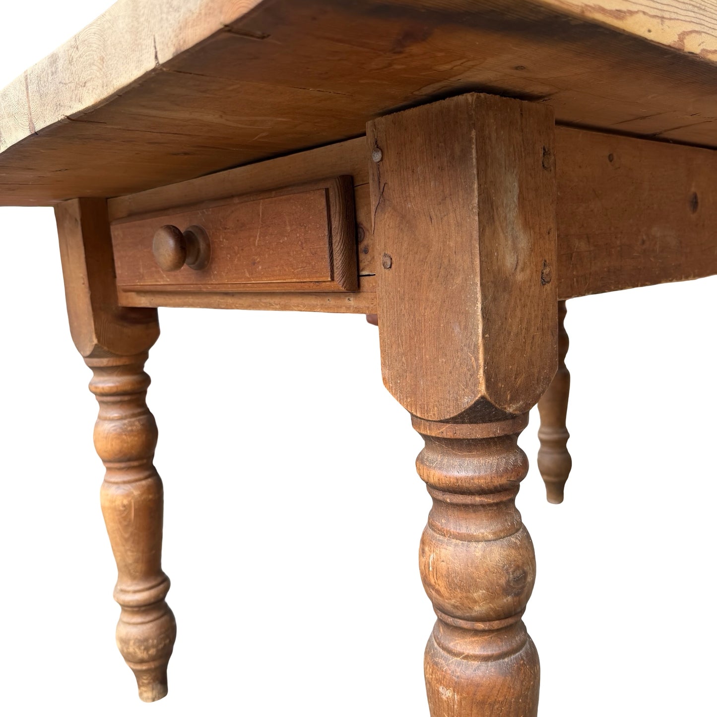 Large Rustic Pine Farmhouse Dining Table - Thick Plank Top Kitchen Table