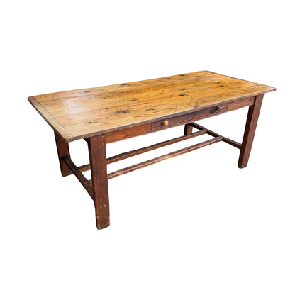 Large Rustic Pine Farmhouse Dining Table - 2 Drawer H-Stretcher Kitchen Table