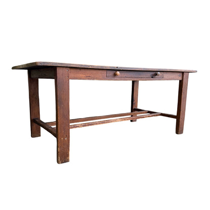 Large Rustic Pine Farmhouse Dining Table - 2 Drawer H-Stretcher Kitchen Table