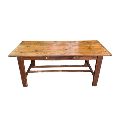 Large Rustic Pine Farmhouse Dining Table - 2 Drawer H-Stretcher Kitchen Table