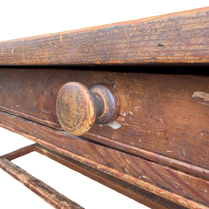 Large Rustic Pine Farmhouse Dining Table - 2 Drawer H-Stretcher Kitchen Table