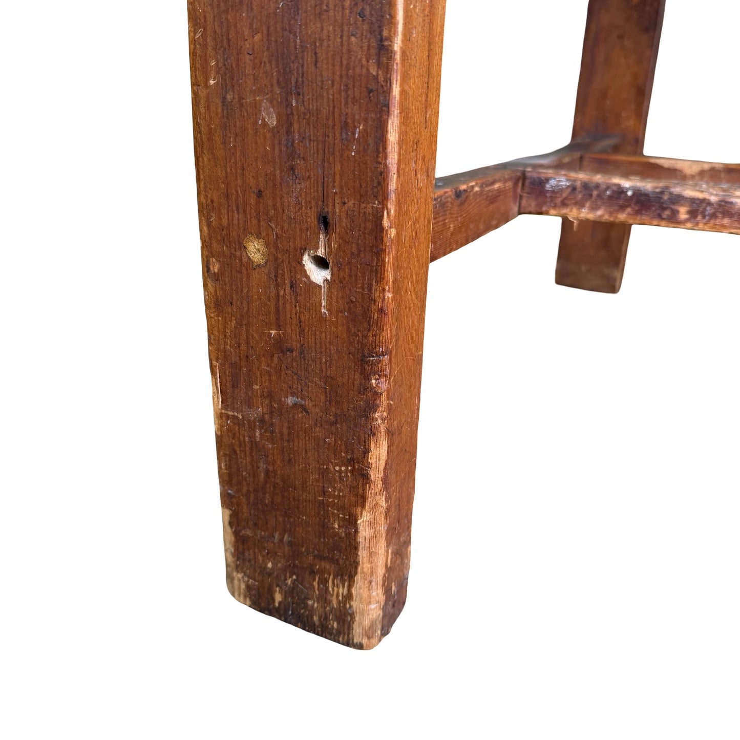 Large Rustic Pine Farmhouse Dining Table - 2 Drawer H-Stretcher Kitchen Table