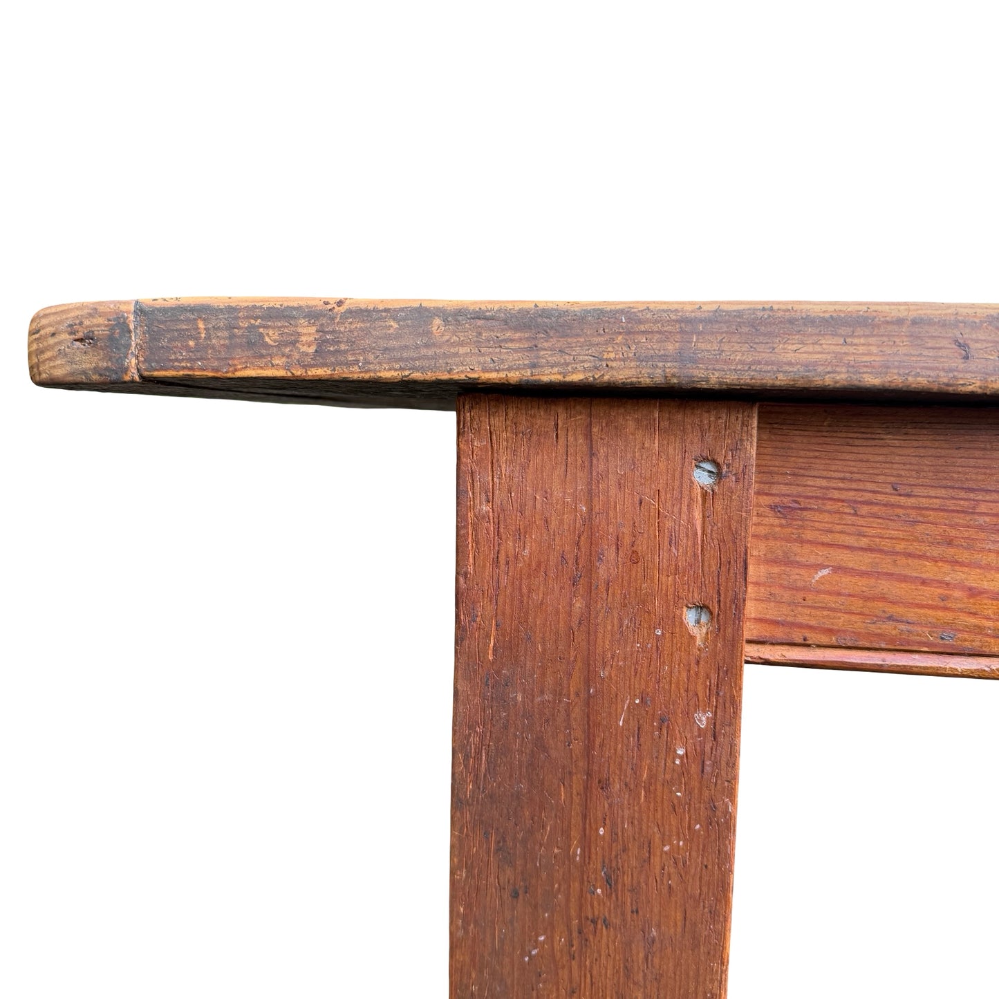 Large Rustic Pine Farmhouse Dining Table - 2 Drawer H-Stretcher Kitchen Table
