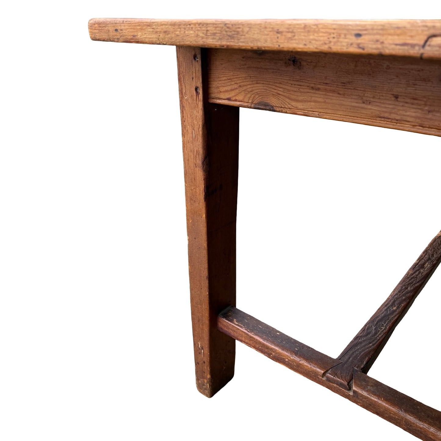 Large Rustic Pine Farmhouse Dining Table - 2 Drawer H-Stretcher Kitchen Table