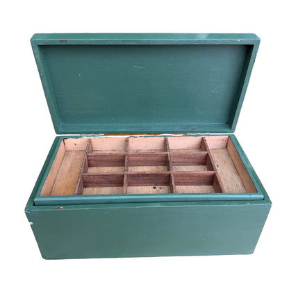 Vintage Green Painted Wooden Storage Chest - 11 Section Tool Box