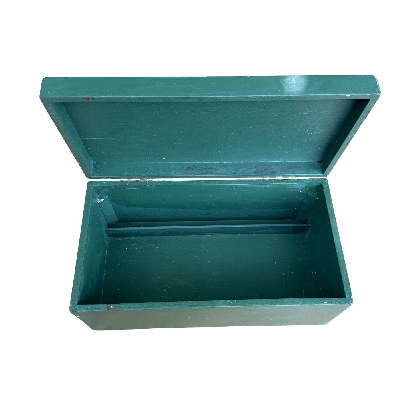 Vintage Green Painted Wooden Storage Chest - 11 Section Tool Box
