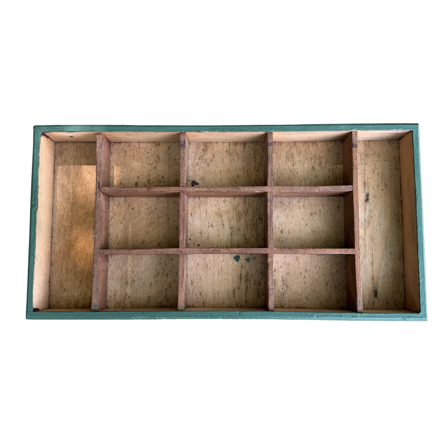 Vintage Green Painted Wooden Storage Chest - 11 Section Tool Box