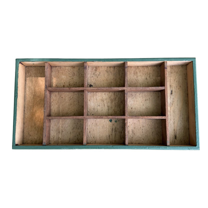 Vintage Green Painted Wooden Storage Chest - 11 Section Tool Box