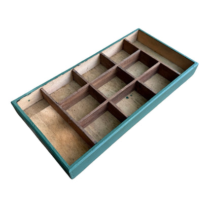 Vintage Green Painted Wooden Storage Chest - 11 Section Tool Box